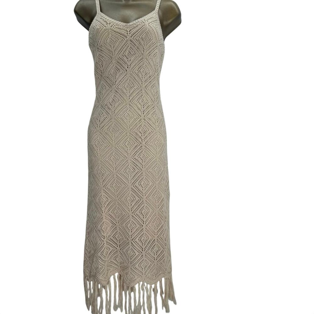 Say What cream crochet maxi dress sleeveless small fringed boho country western